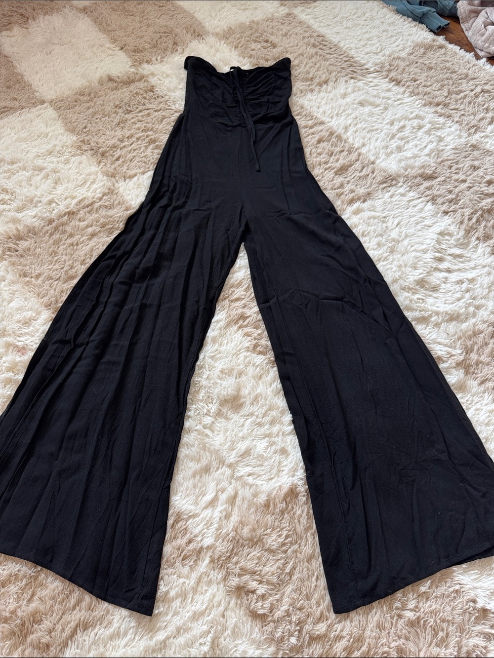 Black Strapless Ruched Front Jumpsuit
